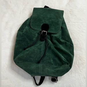 Green Faux Suede Drawstring Backpack